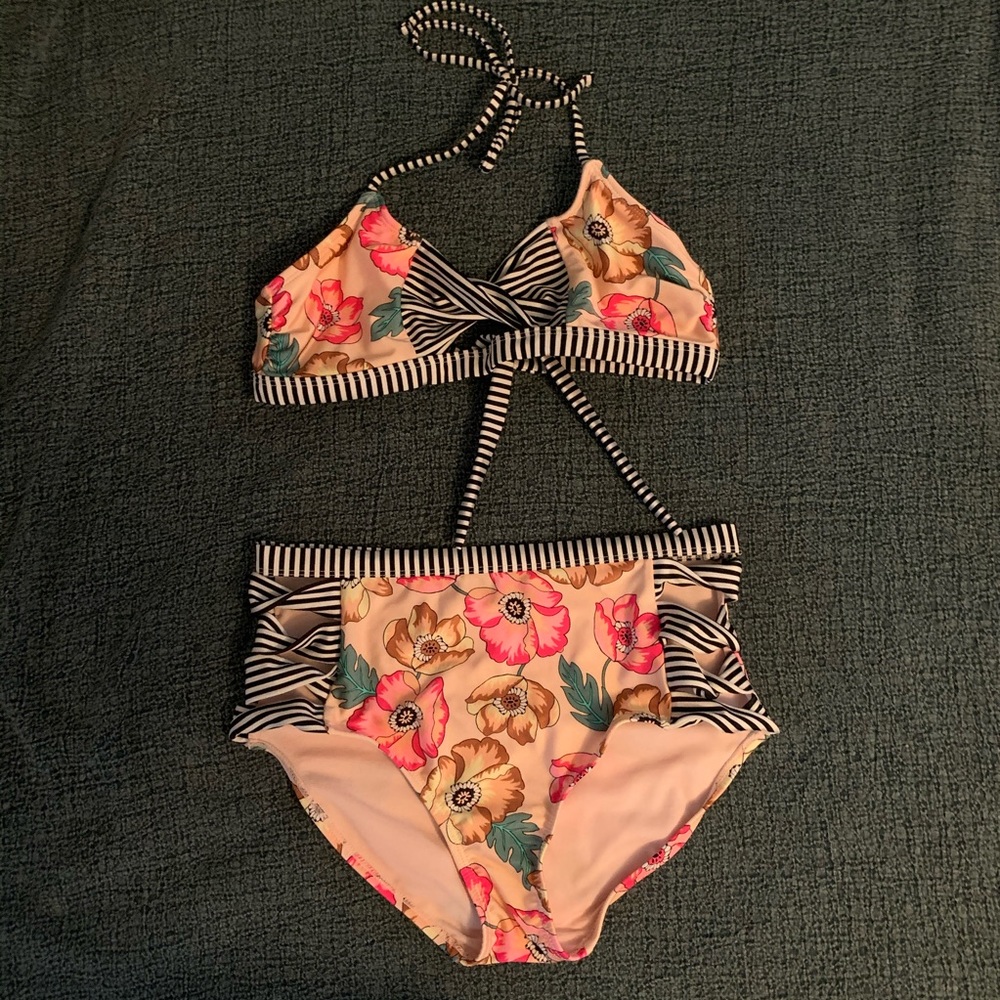 Floral and Striped Bikini